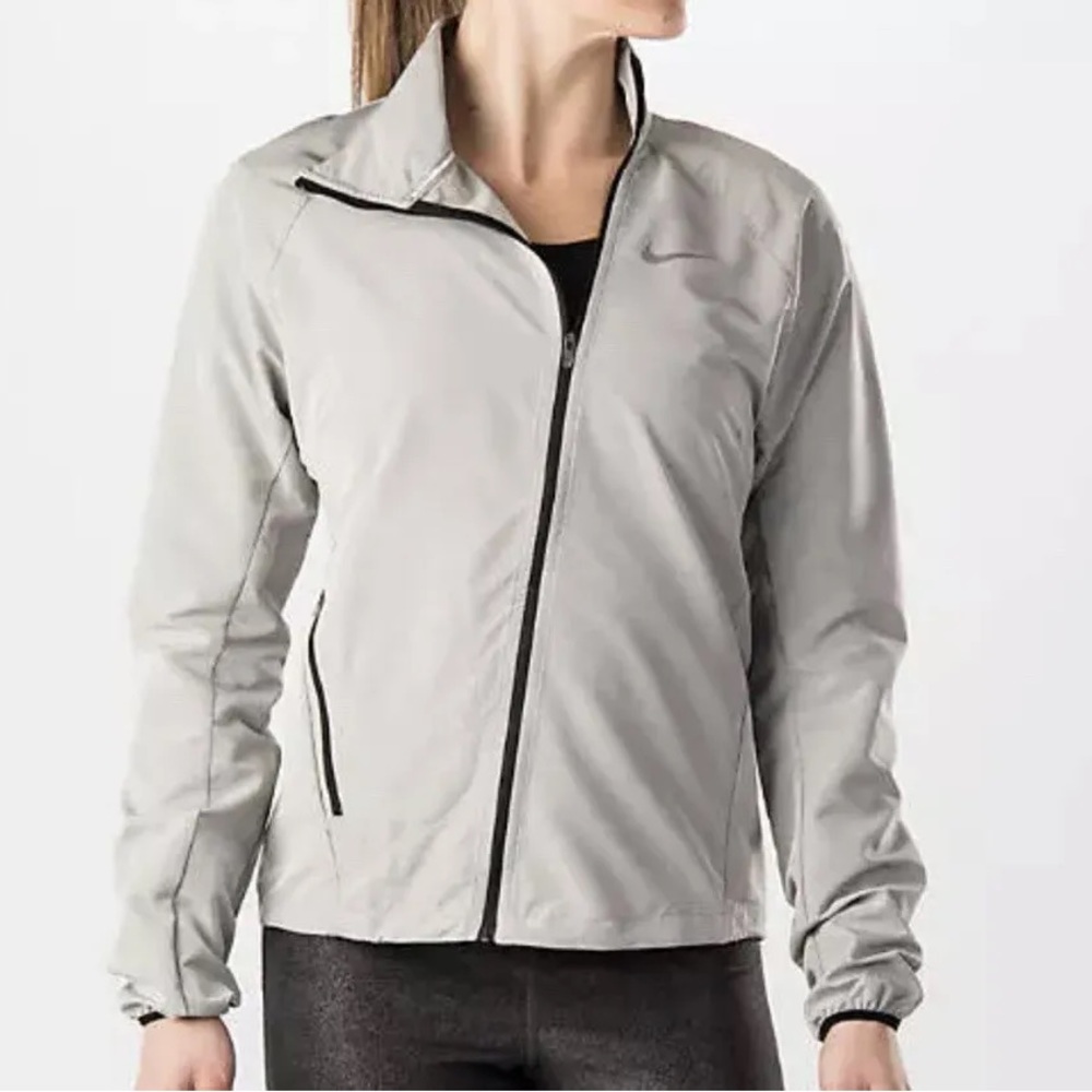 Nike Grey Running Jacket - Diagonal Zipper - Size Large